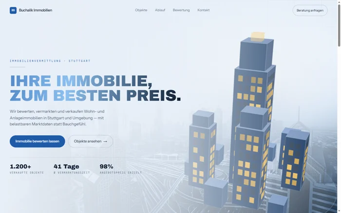 Website-Design für Immobilienvermittlung mit 3D-Stadtmodell