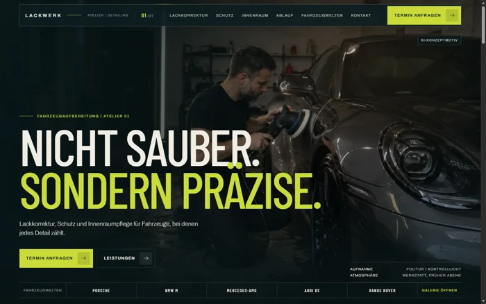 Website-Design LACKWERK – Fahrzeugaufbereitung & Lackkorrektur