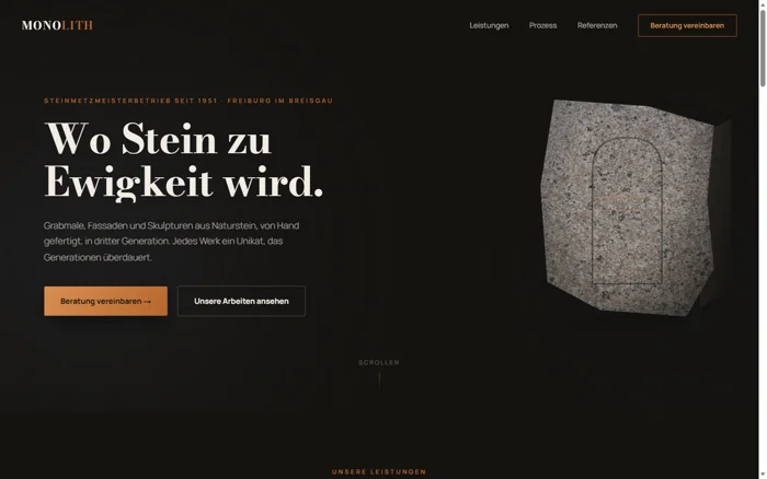 Website-Design MONOLITH – Steinmetzmeisterbetrieb