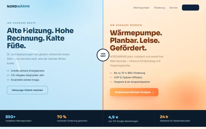 Website-Design: NORDWÄRME – Wärmepumpen & Heiztechnik