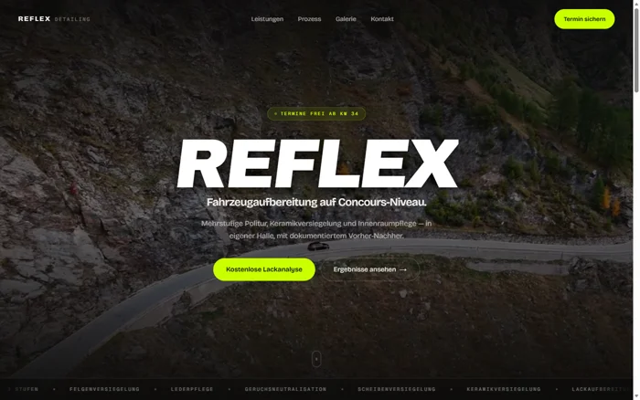 Website-Design REFLEX – Fahrzeugaufbereitung & Detailing
